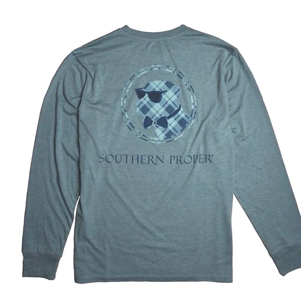 Men's Southern Proper RETRO PLAID DOG LS TEE in Creek Green S Cotton Crew NWT